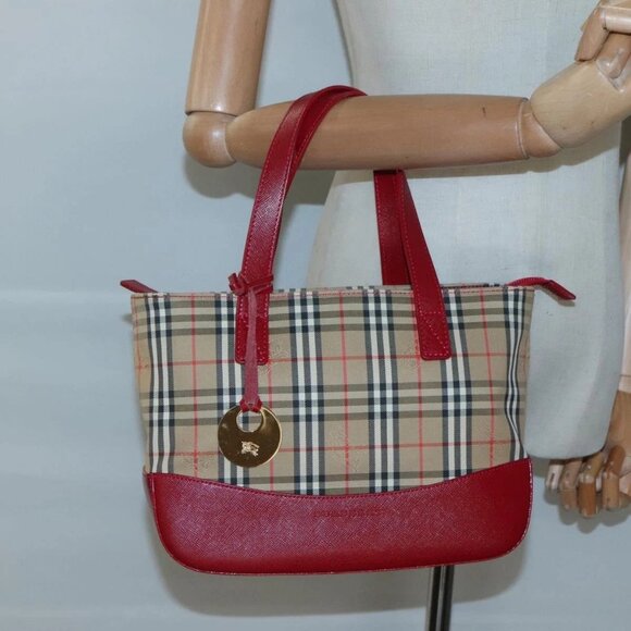 BURBERRY Nova Check Hand Bag Canvas Beige Gold Auth 120804 - Picture 3 of 16